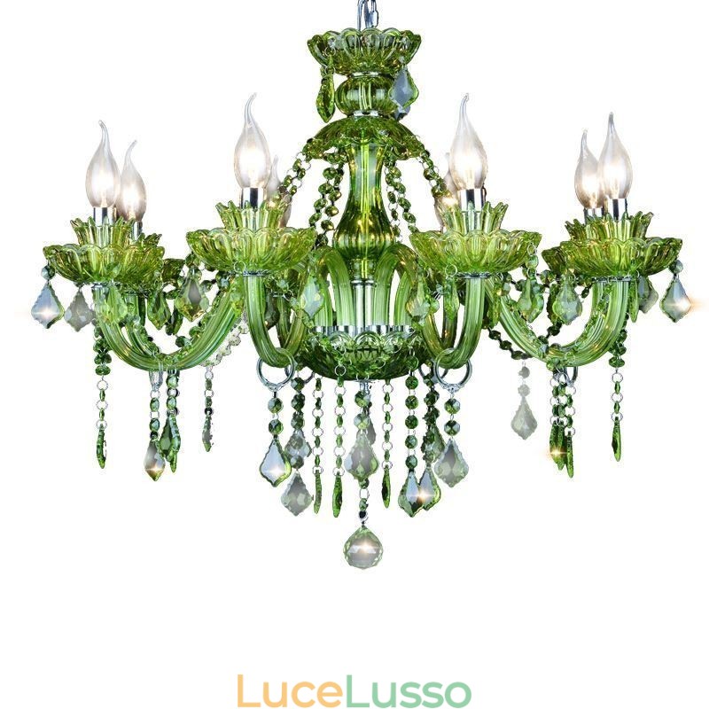 Lampadario a forma di candela in cristallo verde in stile europeo
