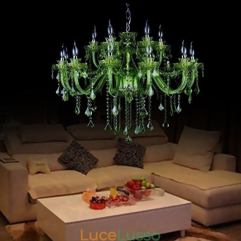 Lampadario a forma di candela in cristallo verde in stile europeo