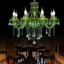 Lampadario a forma di candela in cristallo verde in stile europeo