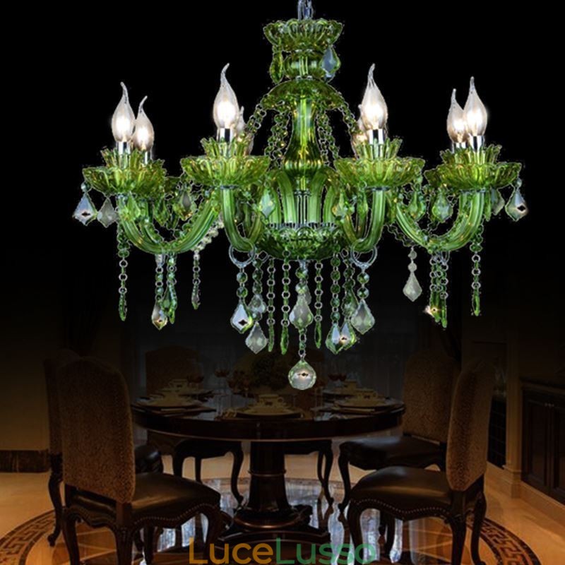 Lampadario a forma di candela in cristallo verde in stile europeo