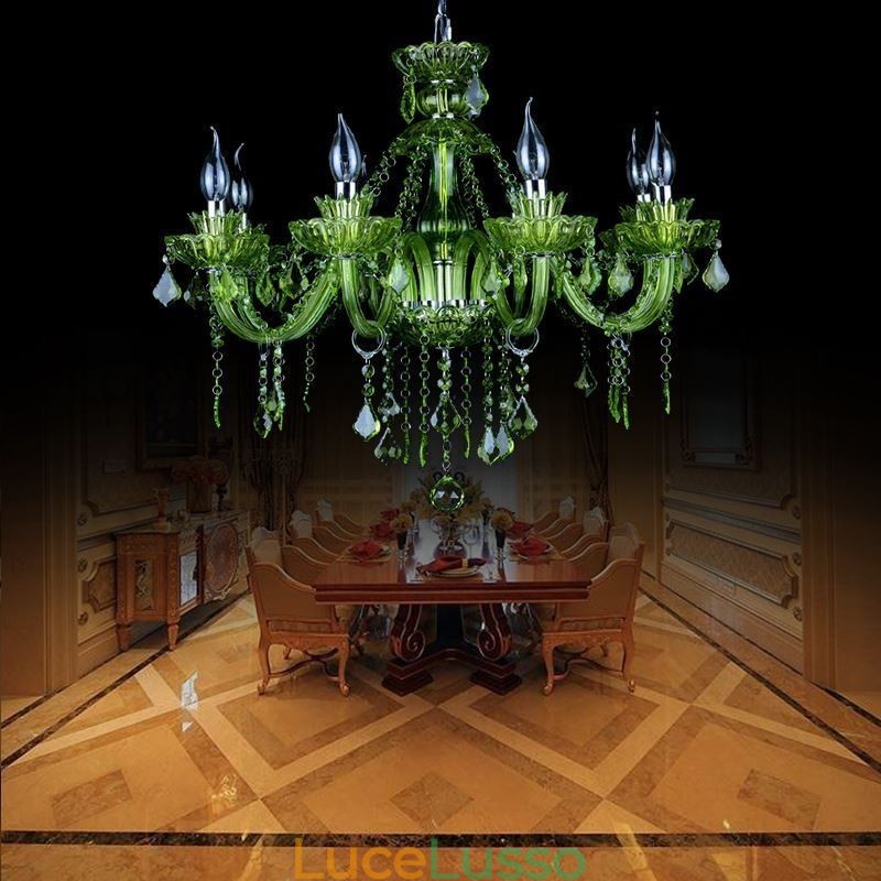 Lampadario a forma di candela in cristallo verde in stile europeo