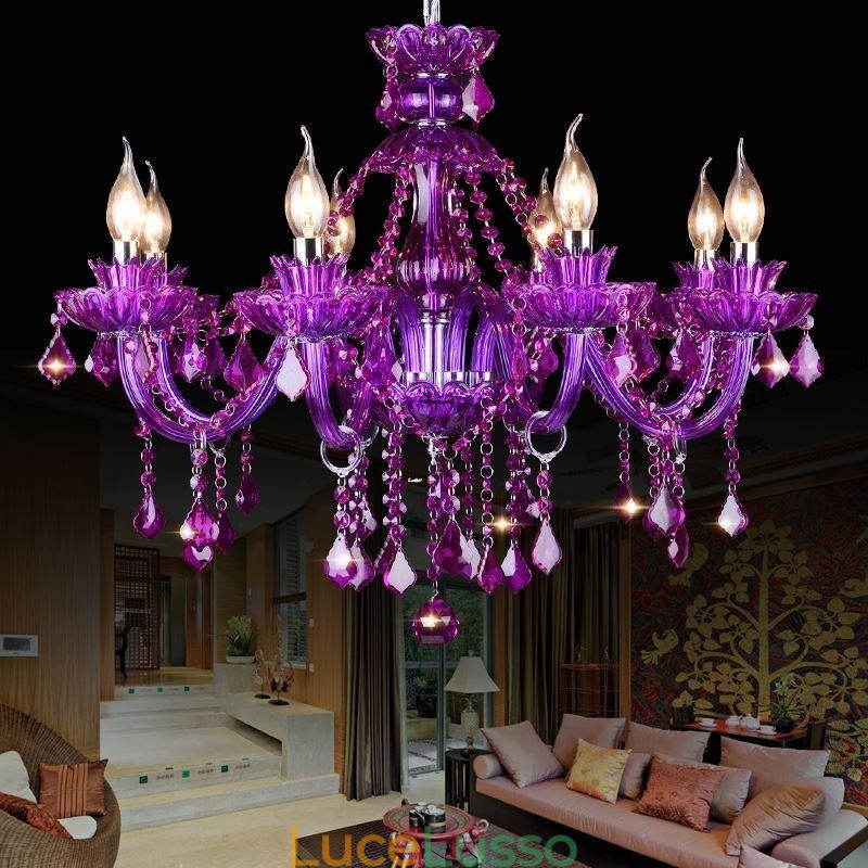 Elegante lampadario europeo in cristallo viola