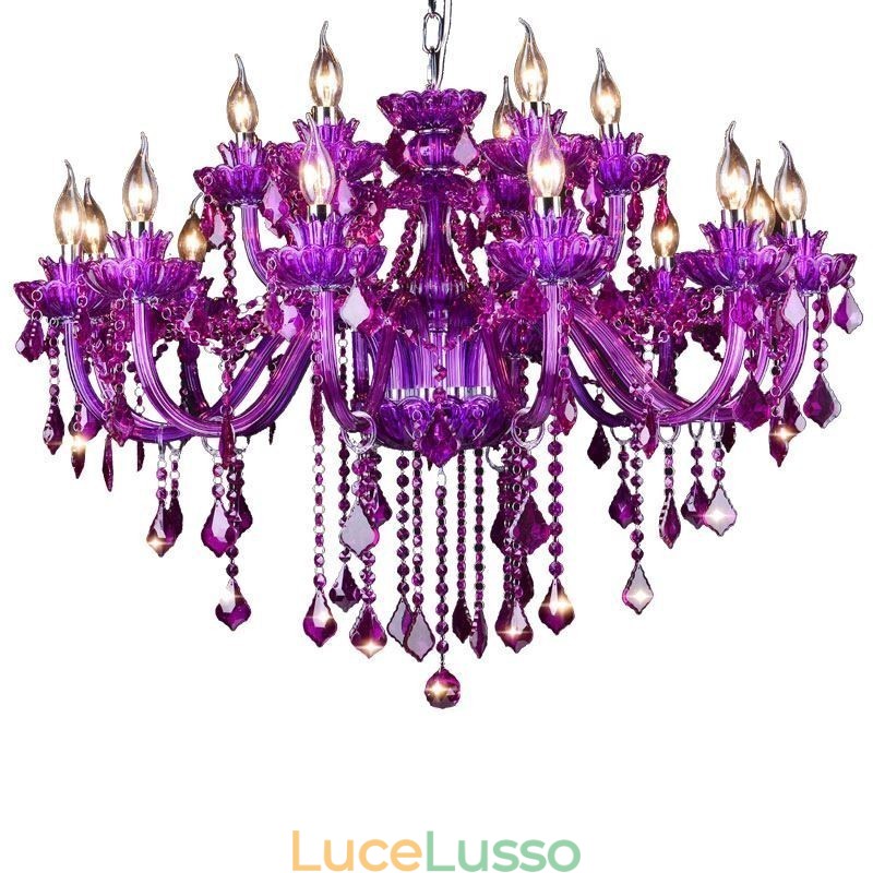 Elegante lampadario europeo in cristallo viola