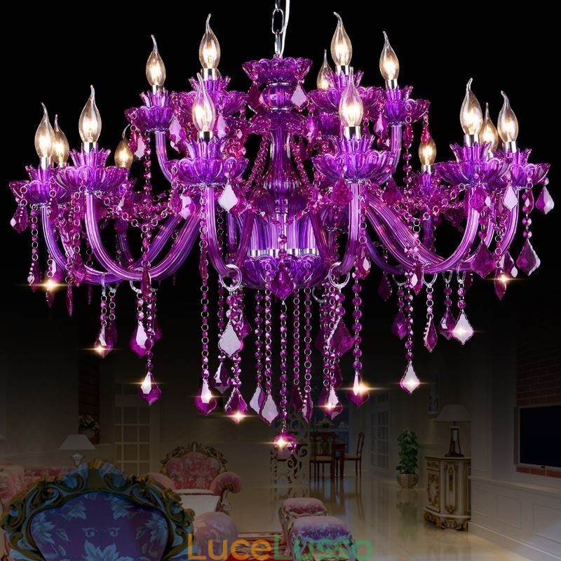 Elegante lampadario europeo in cristallo viola