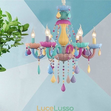 Lampadario di cristallo colorato europeo Macaron Pendant Light Lampadario di cristallo colorato europeo Macaron Pendant Light