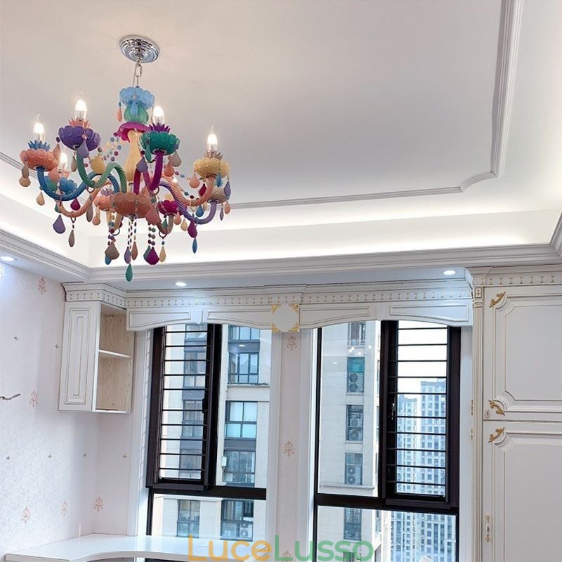 Lampadario di cristallo colorato europeo Macaron Pendant Light