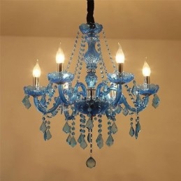 Lampadario in cristallo blu in stile europeo, luce pendente unica