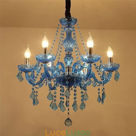 Lampadario in cristallo blu in stile europeo, luce pendente unica Lampadario in cristallo blu in stile europeo, luce pendente unica