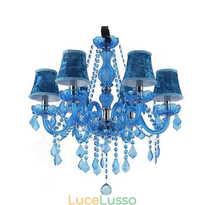 Lampadario in cristallo blu in stile europeo, luce pendente unica