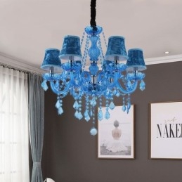 Lampadario in cristallo blu in stile europeo, luce pendente unica