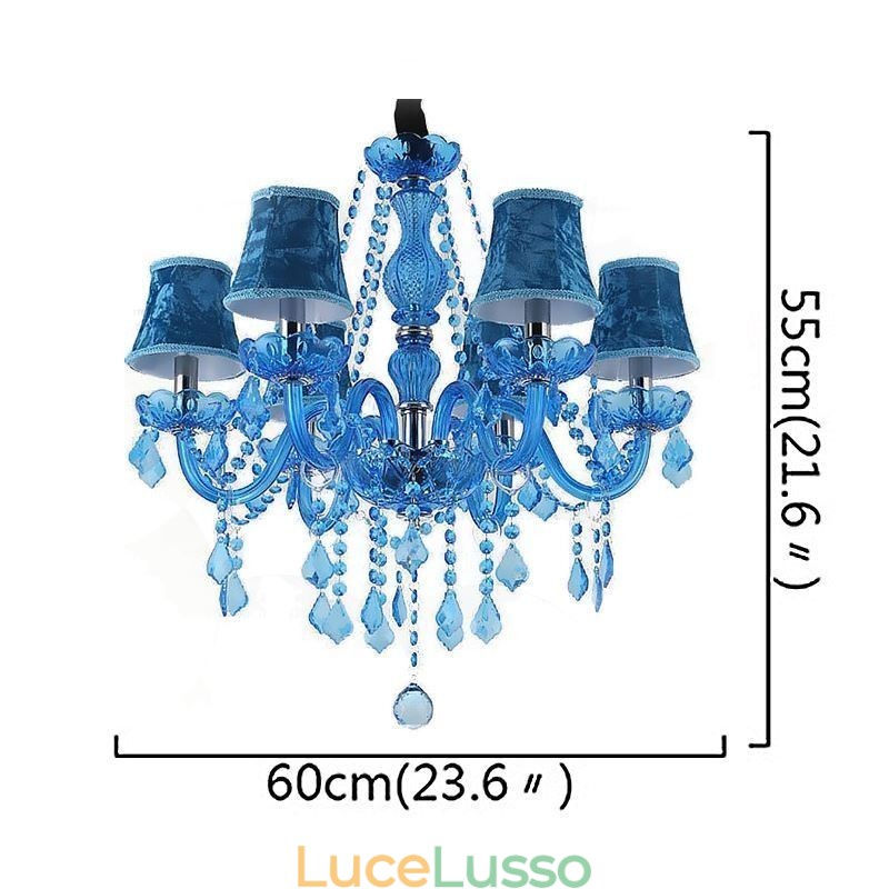 Lampadario in cristallo blu in stile europeo, luce pendente unica
