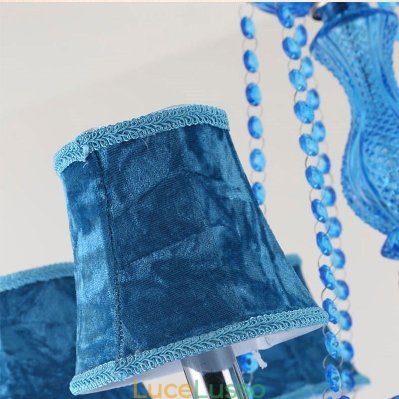 Lampadario in cristallo blu in stile europeo, luce pendente unica