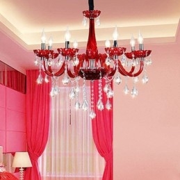 Lampadario moderno europeo in cristallo colore rosso