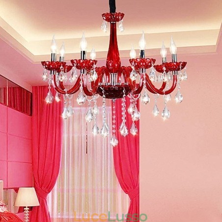 Lampadario moderno europeo in cristallo colore rosso Lampadario moderno europeo in cristallo colore rosso