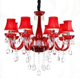 Lampadario moderno europeo in cristallo colore rosso
