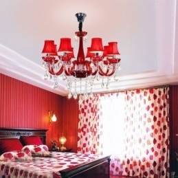 Lampadario moderno europeo in cristallo colore rosso