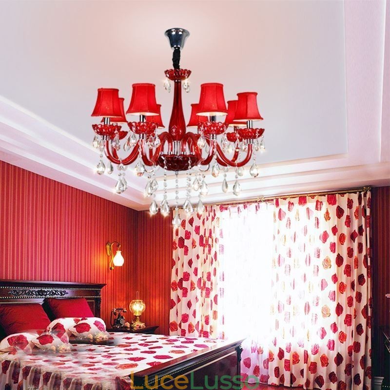 Lampadario moderno europeo in cristallo colore rosso