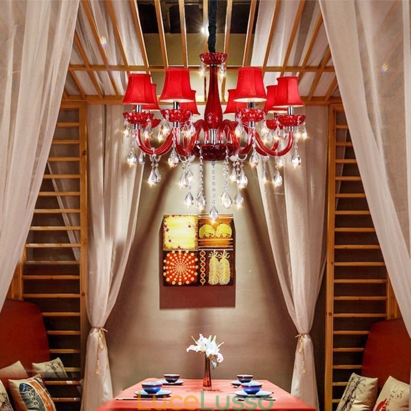 Lampadario moderno europeo in cristallo colore rosso