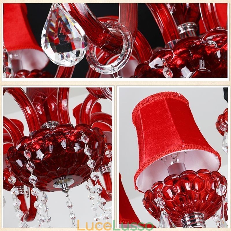Lampadario moderno europeo in cristallo colore rosso