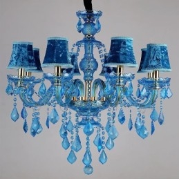 Grande lampadario di cristallo blu europeo