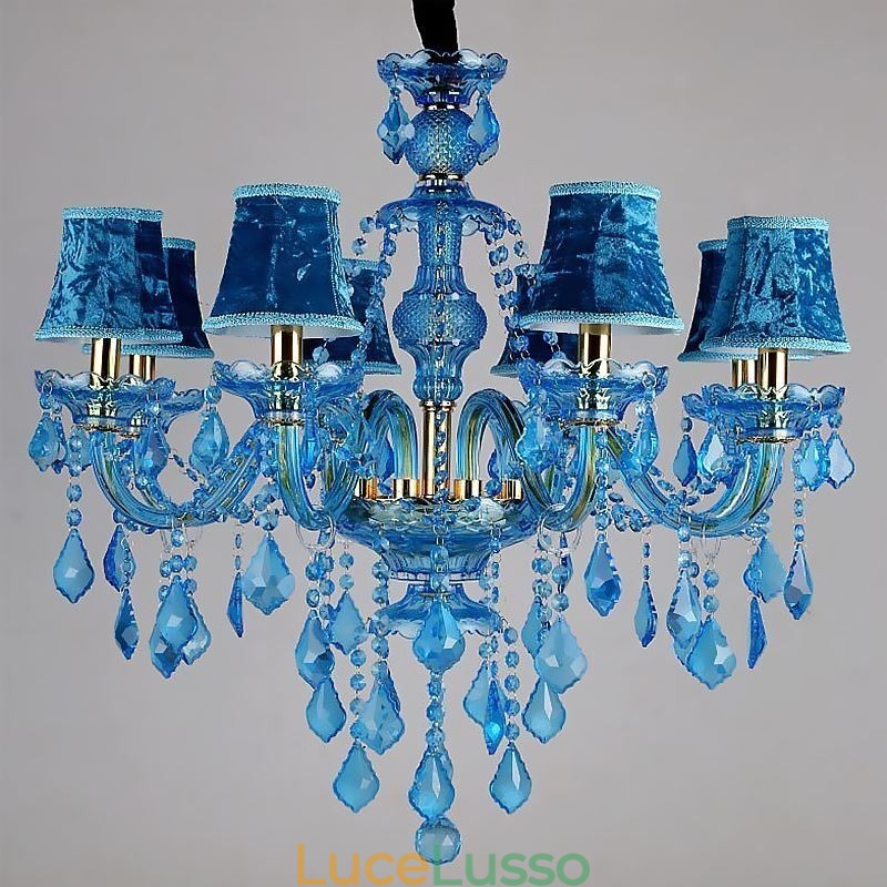 Grande lampadario di cristallo blu europeo