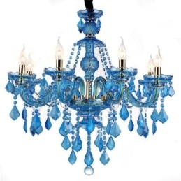 Grande lampadario di cristallo blu europeo