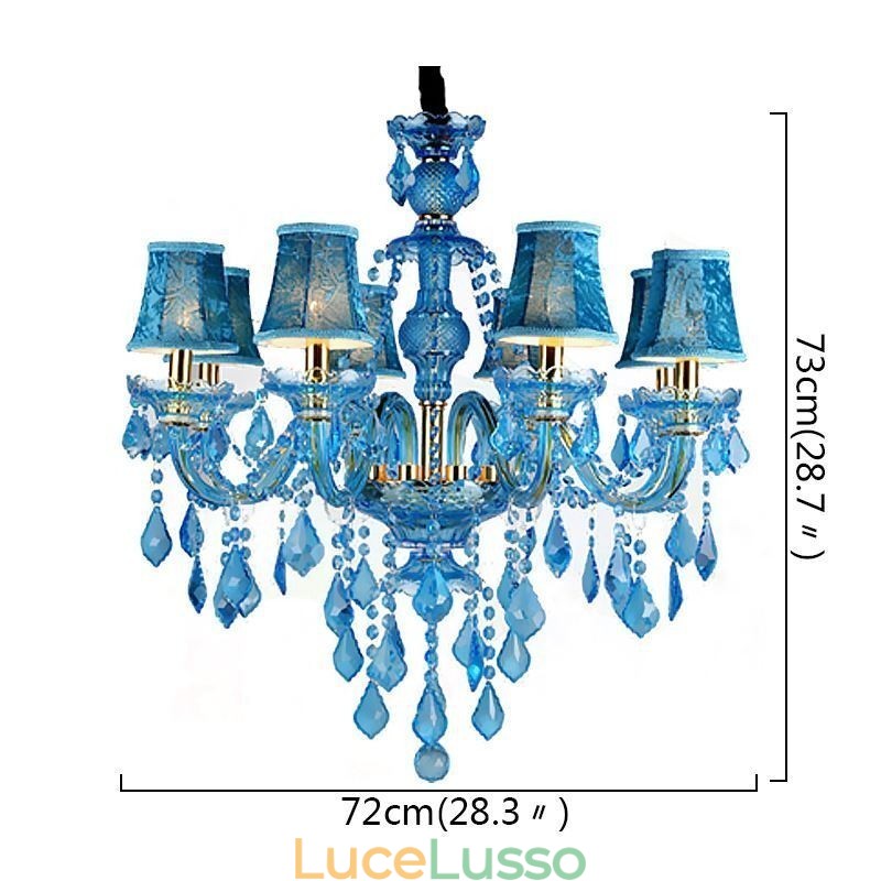Grande lampadario di cristallo blu europeo
