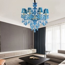 Grande lampadario di cristallo blu europeo