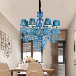 Grande lampadario di cristallo blu europeo