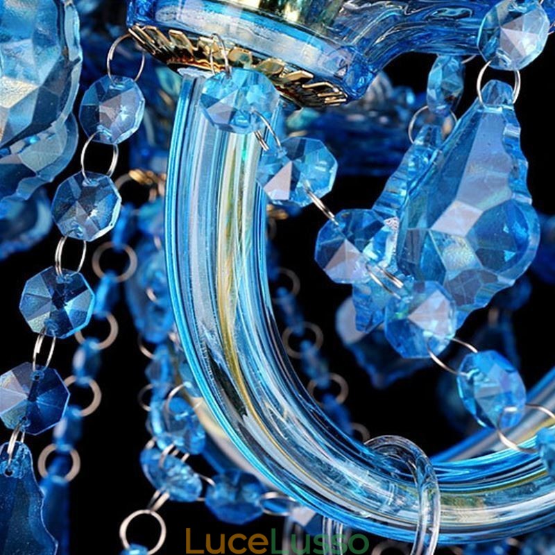 Grande lampadario di cristallo blu europeo