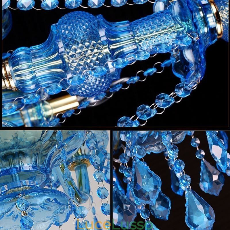 Grande lampadario di cristallo blu europeo