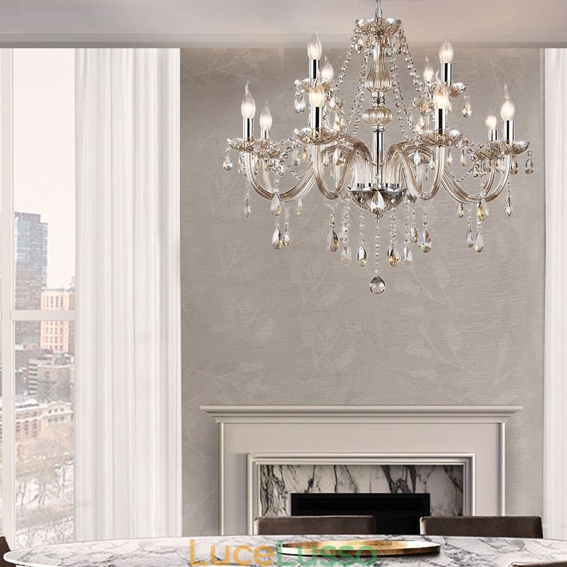 Grande lampadario di cristallo Cognac luce da soffitto europea