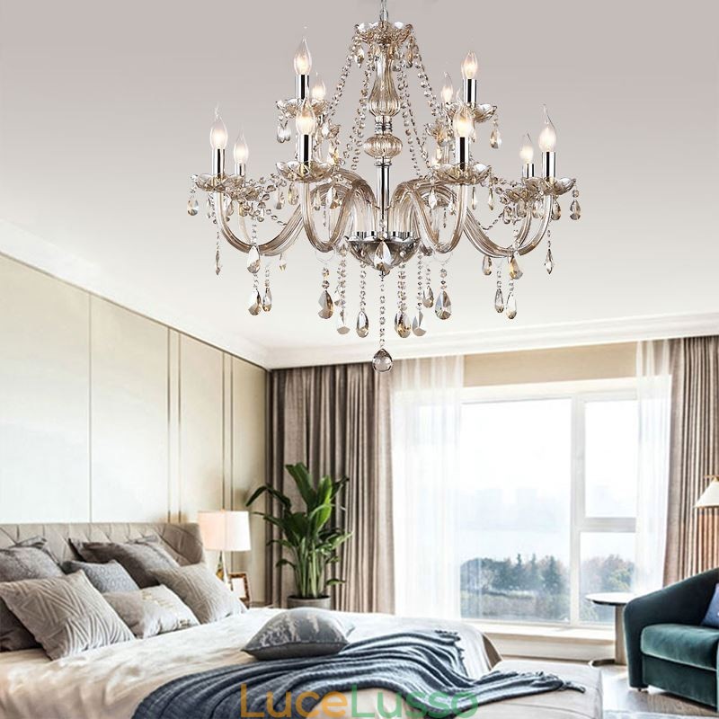 Grande lampadario di cristallo Cognac luce da soffitto europea