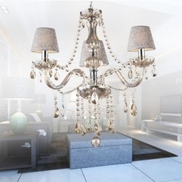 Lampadario di cristallo europeo classico con luce pendente color cognac