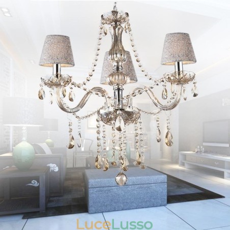 Lampadario di cristallo europeo classico con luce pendente color cognac Lampadario di cristallo europeo classico con luce pendente color cognac