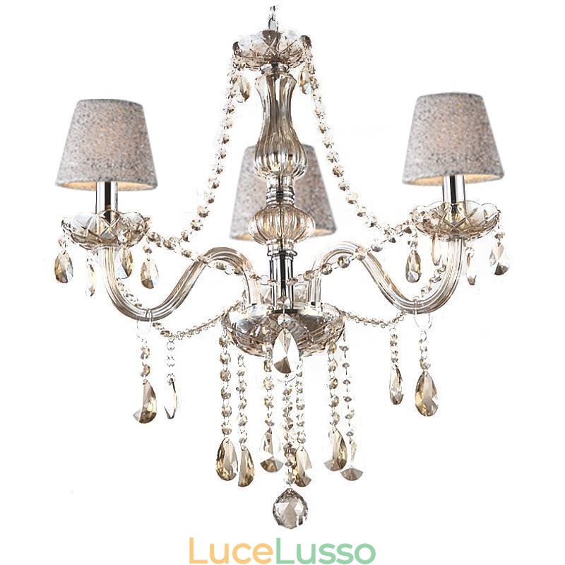 Lampadario di cristallo europeo classico con luce pendente color cognac