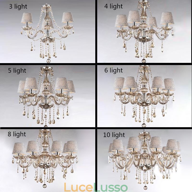 Lampadario di cristallo europeo classico con luce pendente color cognac