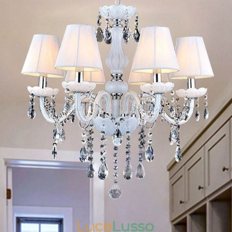 Lampadario di cristallo europeo Lampada a sospensione unica in giada bianca Lampadario di cristallo europeo Lampada a sospensione unica in giada bianca