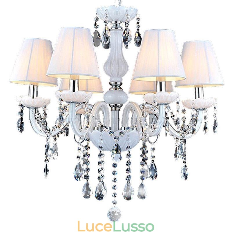 Lampadario di cristallo europeo Lampada a sospensione unica in giada bianca