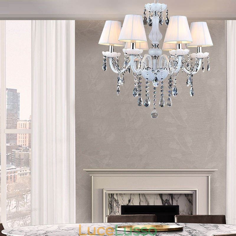 Lampadario di cristallo europeo Lampada a sospensione unica in giada bianca