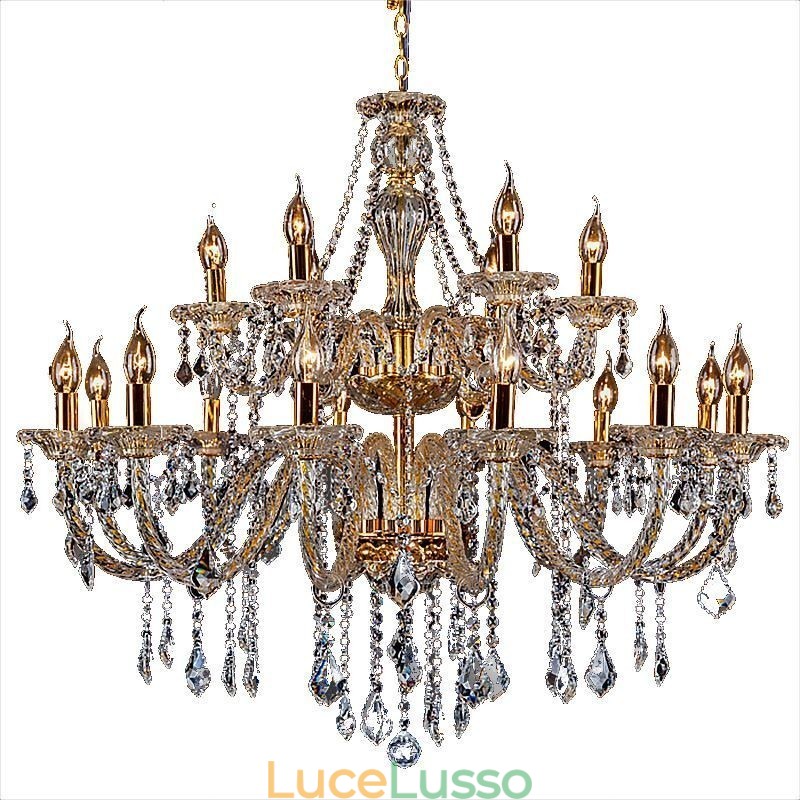 Lampadario di cristallo di lusso, luce da soffitto con braccio filettato europeo dorato
