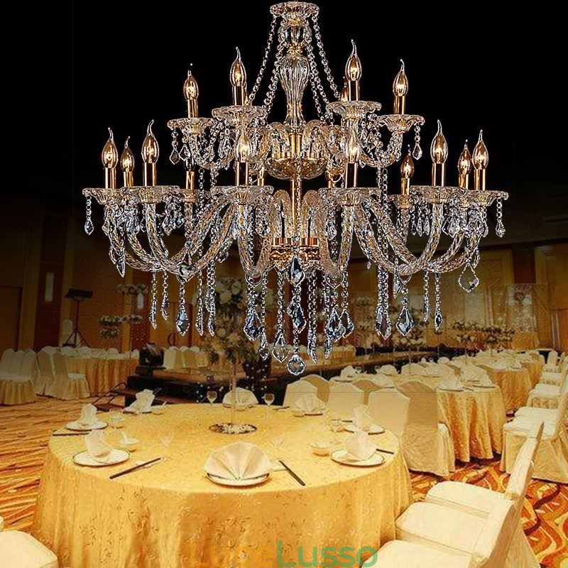 Lampadario di cristallo di lusso, luce da soffitto con braccio filettato europeo dorato