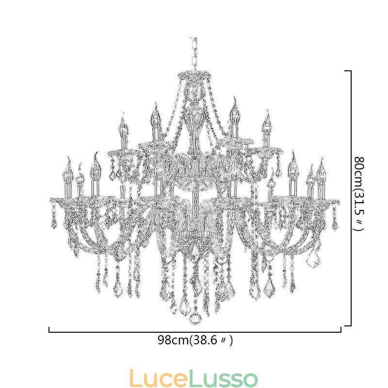 Lampadario di cristallo di lusso, luce da soffitto con braccio filettato europeo dorato