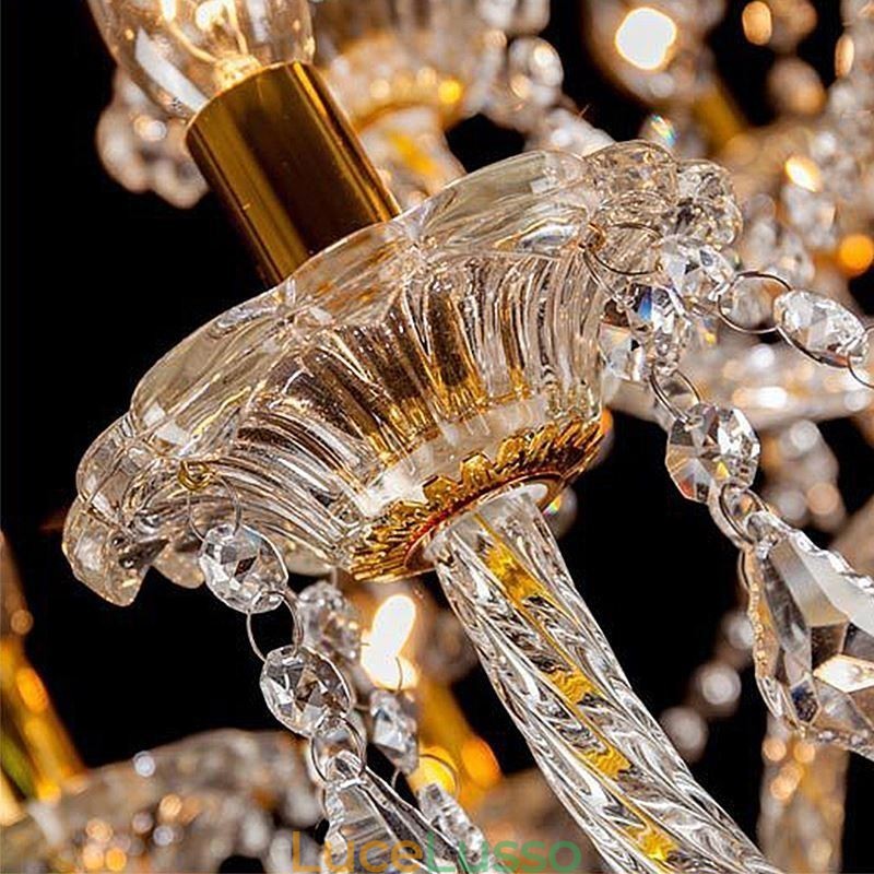 Lampadario di cristallo di lusso, luce da soffitto con braccio filettato europeo dorato