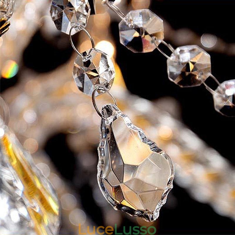 Lampadario di cristallo di lusso, luce da soffitto con braccio filettato europeo dorato
