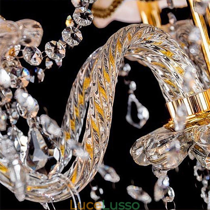 Lampadario di cristallo di lusso, luce da soffitto con braccio filettato europeo dorato