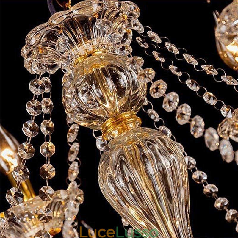 Lampadario di cristallo di lusso, luce da soffitto con braccio filettato europeo dorato