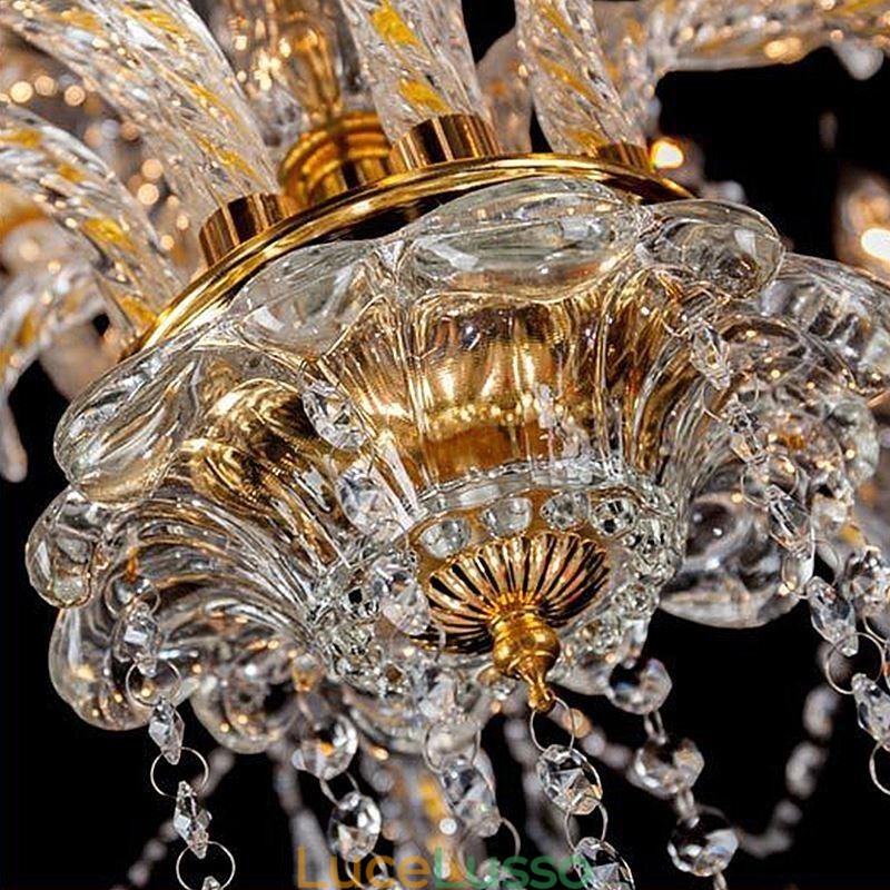 Lampadario di cristallo di lusso, luce da soffitto con braccio filettato europeo dorato
