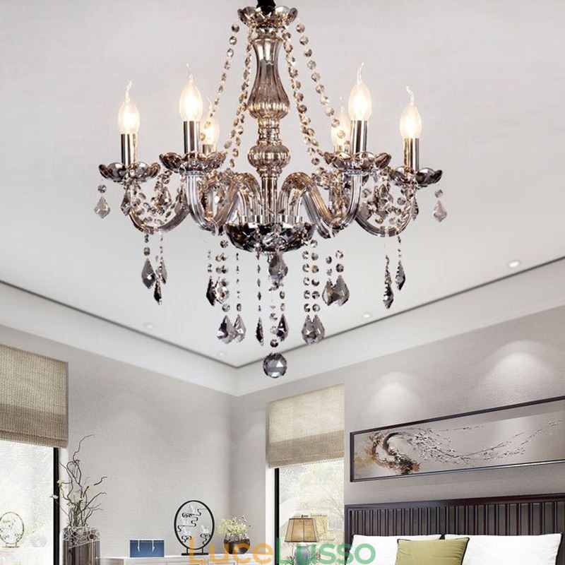 Elegante lampadario di cristallo in stile europeo, lampada a sospensione in vetro