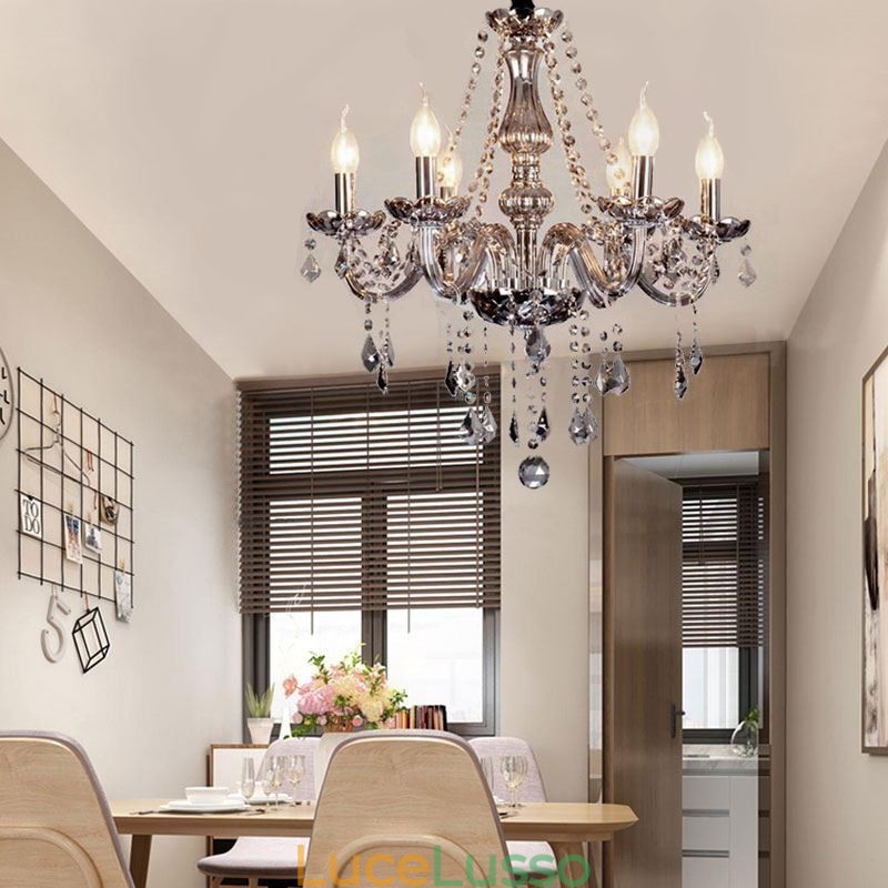 Elegante lampadario di cristallo in stile europeo, lampada a sospensione in vetro